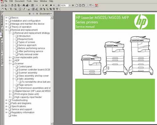 Product picture HP LaserJet M5025 M5035 printer service manual